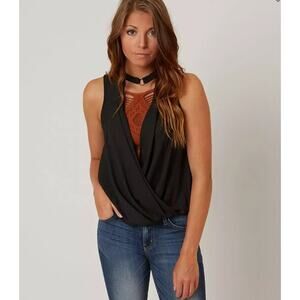 NWT Free People Women’s Choker‎ Neckline Surplice So Fine Tank Top Size XS Black